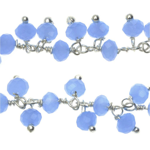 Wire Wrapped Gemstone Chain,Blue Chalcedony Rondelles 3.5mm, Sterling Silver  (1 inch)