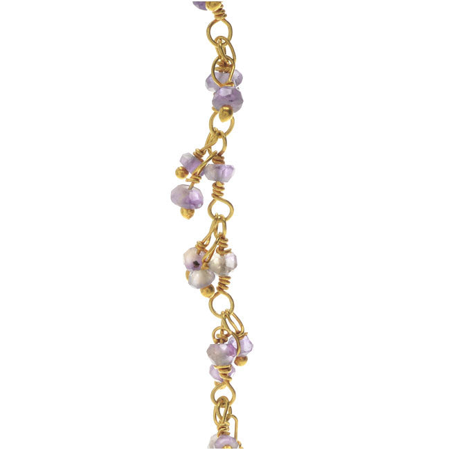 Wire Wrapped Gemstone Chain, Amethyst Rondelle Drops 2mm, Gold Vermeil (1 inch)