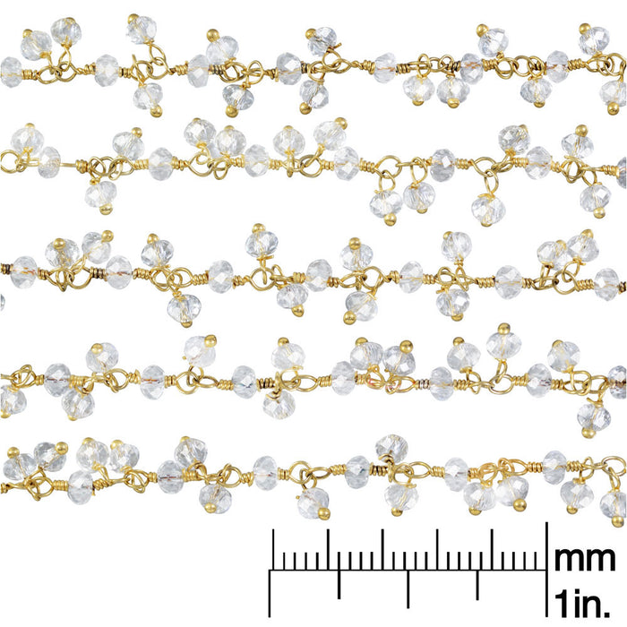 Wire Wrapped Gemstone Chain, Crystal Quartz Rondelles 3mm, Gold Vermeil (1 inch)