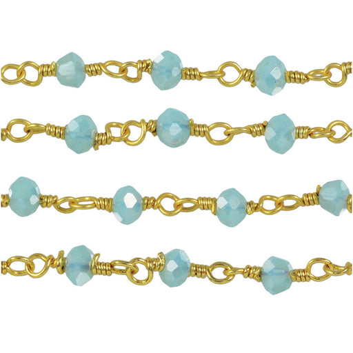 Wire Wrapped Gemstone Chain, Blue Chalcedony Rondelles 3.5mm, Gold Vermeil (1 inch)