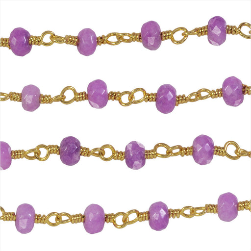 Wire Wrapped Beaded Chain, Purple Faceted Rondelles 3mm, Gold Vermeil (1 inch)