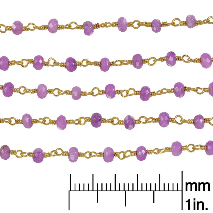Wire Wrapped Beaded Chain, Purple Faceted Rondelles 3mm, Gold Vermeil (1 inch)
