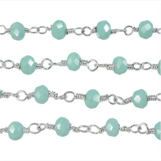 Wire Wrapped Gemstone Chain, Sterling Silver Amazonite Rondelles, 3mm (1 inch)