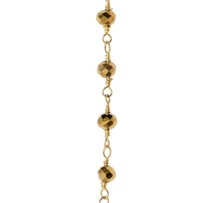 Wire Wrapped Chain, Gold Vermeil, Metallic Gold Color Rondelles 3mm (1 inch)