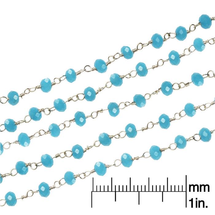 Wire Wrapped Gemstone Chain, Sterling Silver, Blue Chalcedony Rondelles 3mm (1 inch)