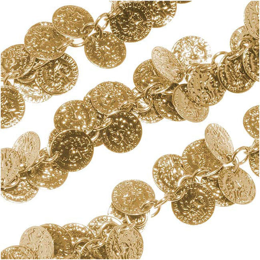 Charm Chain, Coin 10mm, Gold Plated, Cut to Order, by the Inch