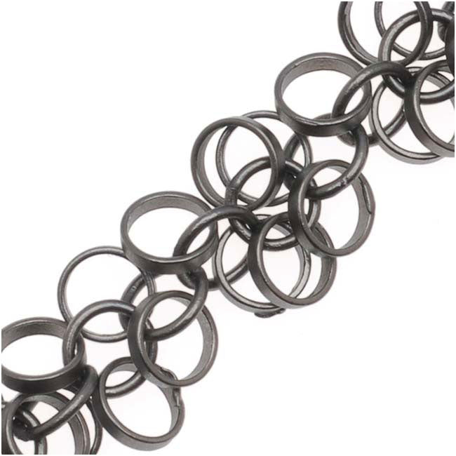 Charm Chain, Hoop Circles 5mm, Matte Black Plated, by the Inch