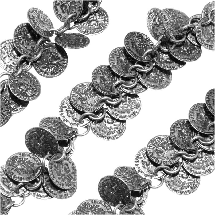 Charm Chain, 10mm Ancient Coin Charm, Antiqued Silver Plated, by the Inch