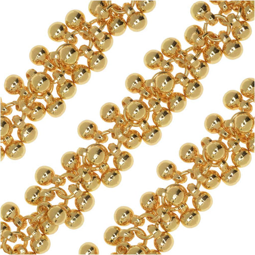 Charm Chain, 4mm Round Bauble Cluster, Gold Tone Plated (1 inch)
