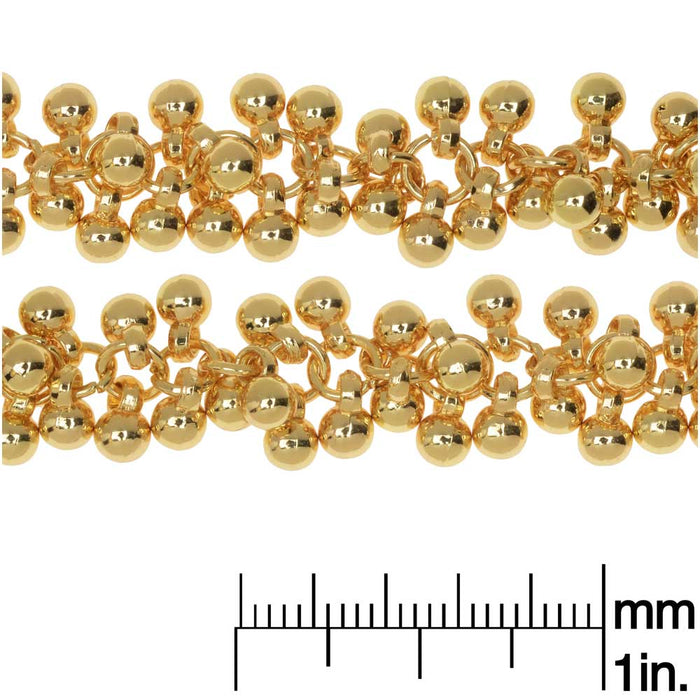Charm Chain, 4mm Round Bauble Cluster, Gold Tone Plated (1 inch)