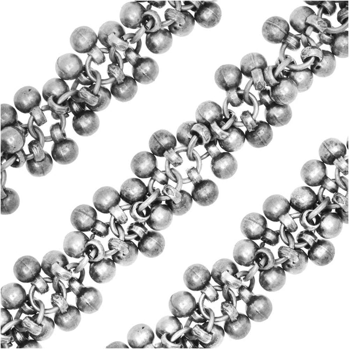 Charm Chain, 4mm Round Bauble Cluster, Antiqued Silver Tone Plated (1 inch)