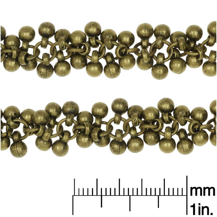 Charm Chain, 4mm Round Bauble Cluster, Antiqued Brass (1 inch)