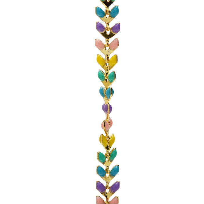 Beaded Chain, Chevron 7x6.5mmm, Gold Plated/Multi-Colored Pastel Enamel, (1 inch)