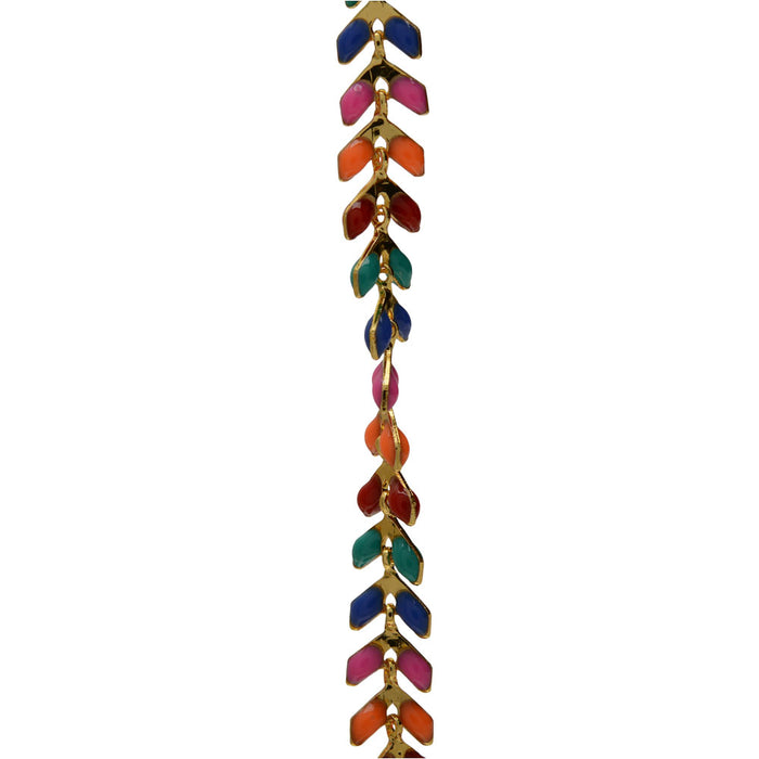 Beaded Chain, Chevron 7x6.5mmm, Gold Plated/Multi-Colored Neon Enamel, (1 inch)