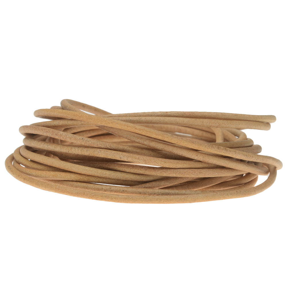 Leather Cord, Round 2mm, Natural, by Leather Cord USA (1 yard)