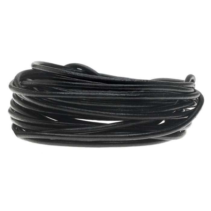 Leather Cord, Round 2mm, Black, by Leather Cord USA (1 yard)