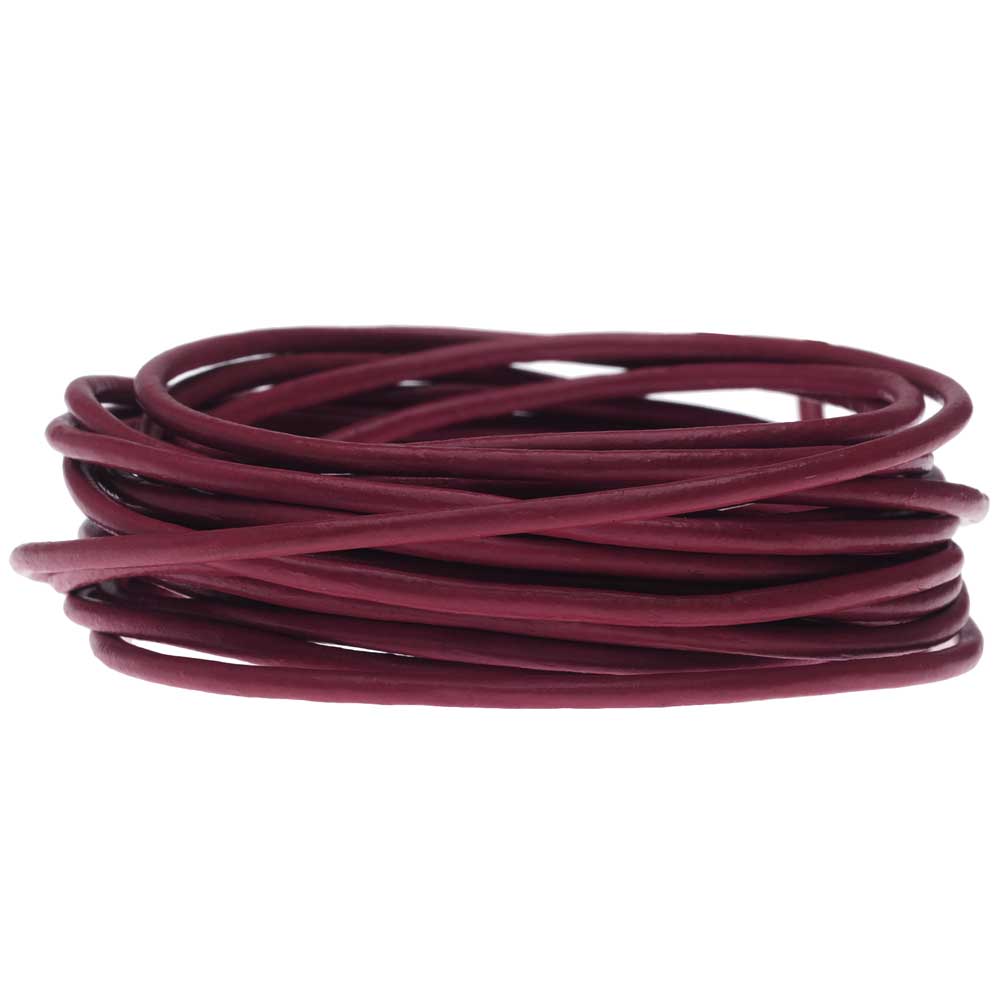 Leather Cord, Round 2mm, Corida Red, by Leather Cord USA (1 yard)
