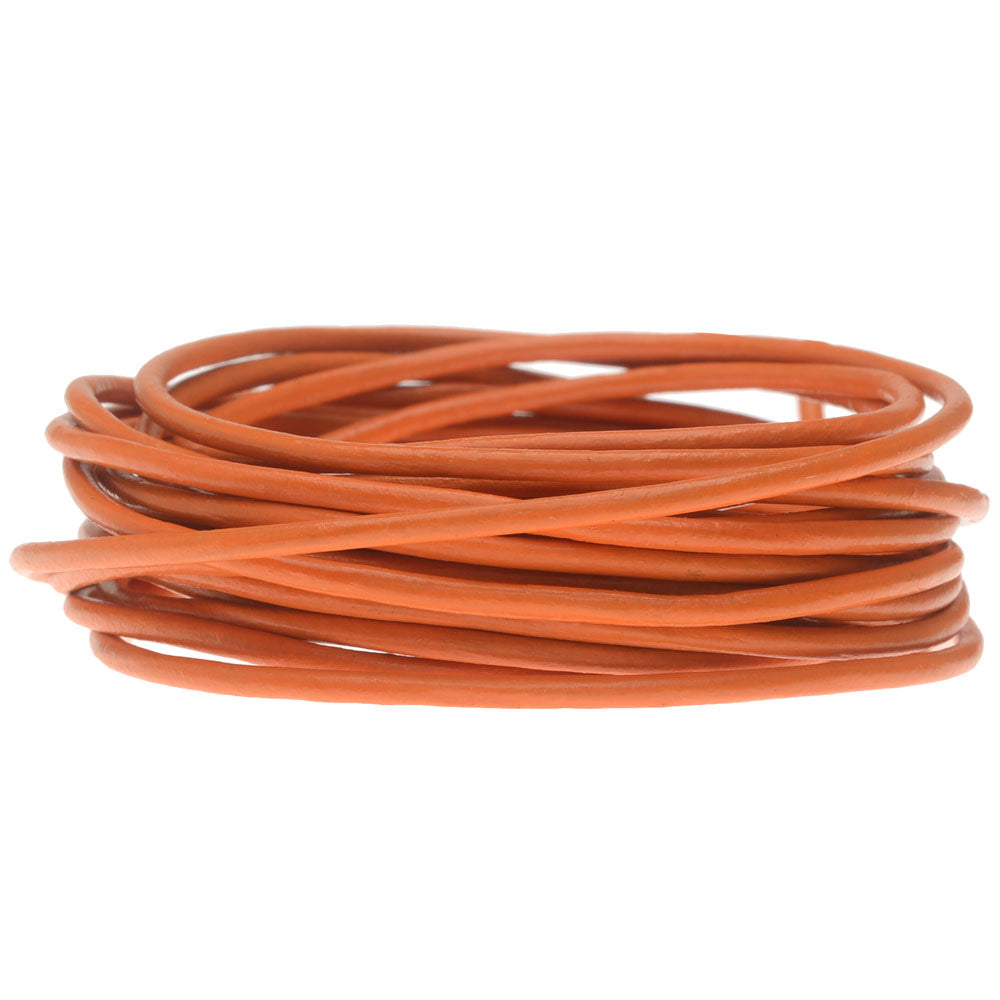 Leather Cord, Round 2mm, Orange, by Leather Cord USA (1 yard)