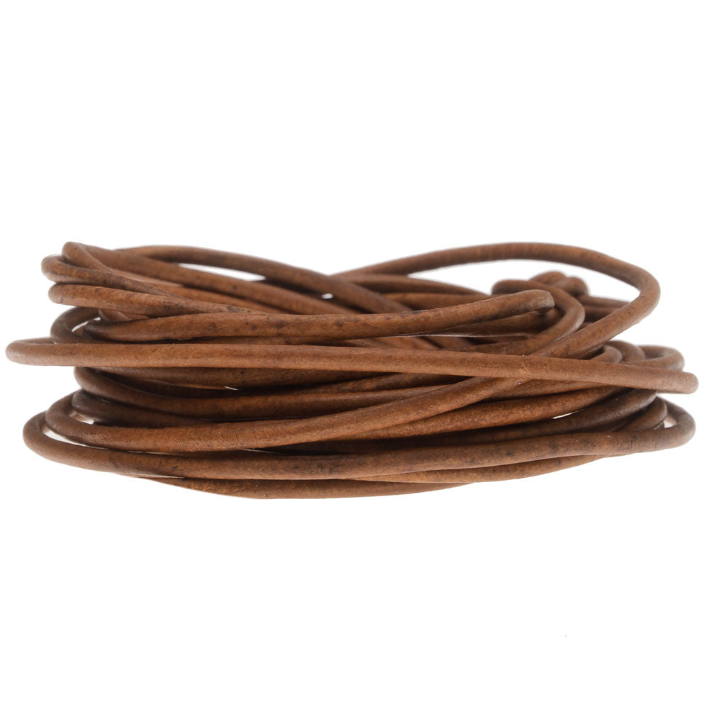 Genuine Leather Cord, Round 2mm, by The Yard, Natural Light Brown