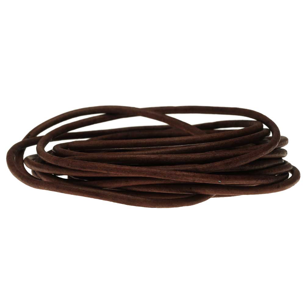 Leather Cord, Round 2mm, Natural Antique Brown, by Leather Cord USA (1 yard)