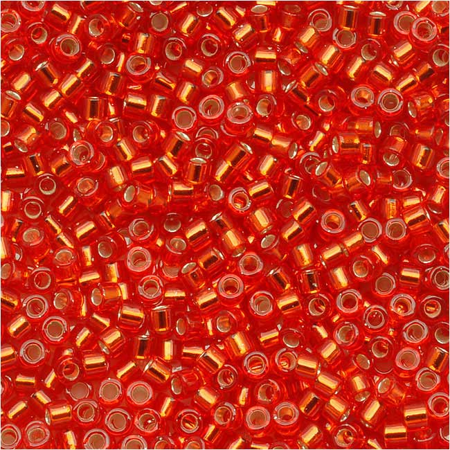 Miyuki Delica Seed Beads, 11/0 Size, Silver Lined Red Orange DB043 (7.2 Grams)