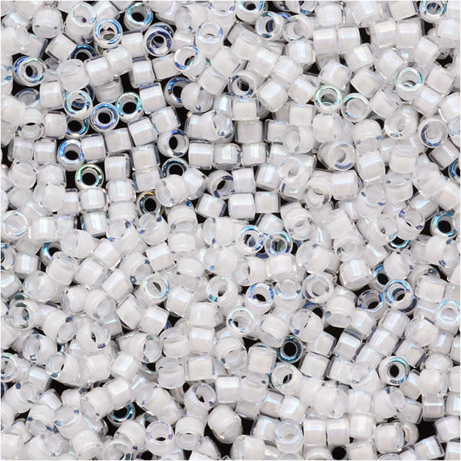 Miyuki Delica Seed Beads, 11/0 Size, White Lined Crystal AB DB066 (7.2 Grams)