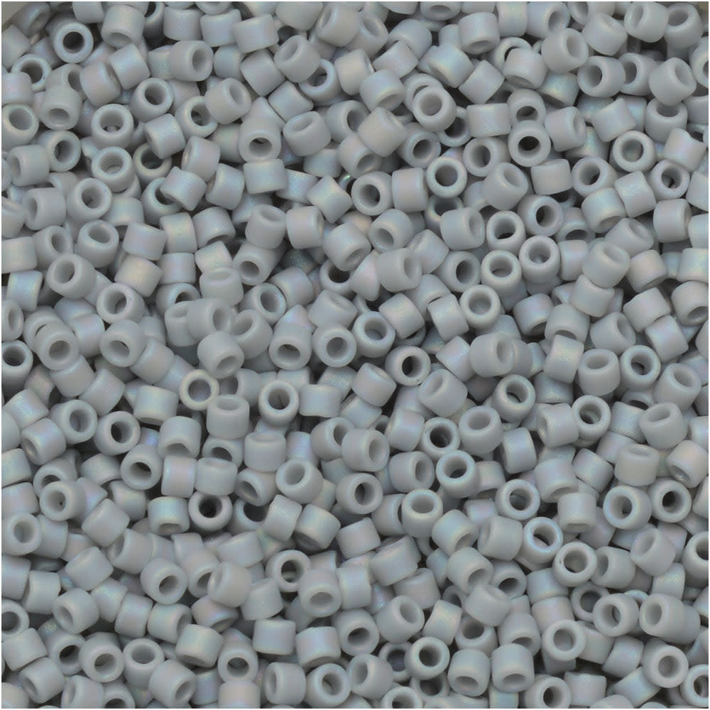 Miyuki Delica Seed Beads, 11/0 Size, #1598 Matte Opaque Ghost Gray AB (7.2 Gram Tube)