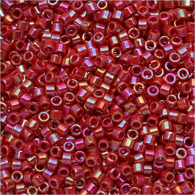 Miyuki Delica Seed Beads, 11/0 Size, Opaque Red AB DB162 (2.5" Tube)