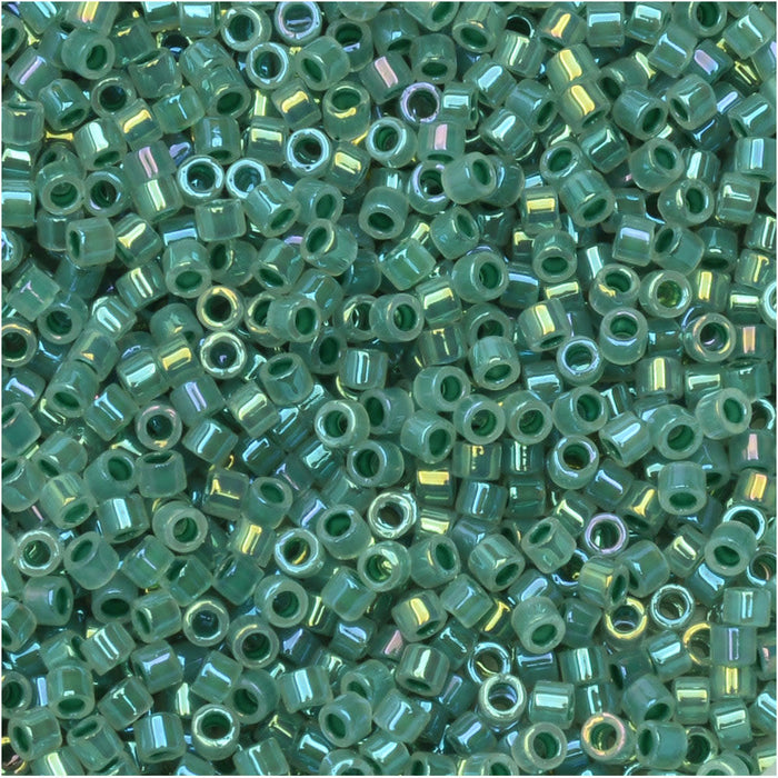 Miyuki Delica Seed Beads, 11/0 Size, #1768 Forest Green Lined Opal AB (7.2 Gram Tube)