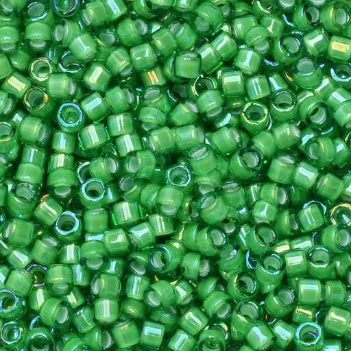 Miyuki Delica Seed Beads, 11/0 Size, #1787 White Lined Green AB (7.2 Gram Tube)