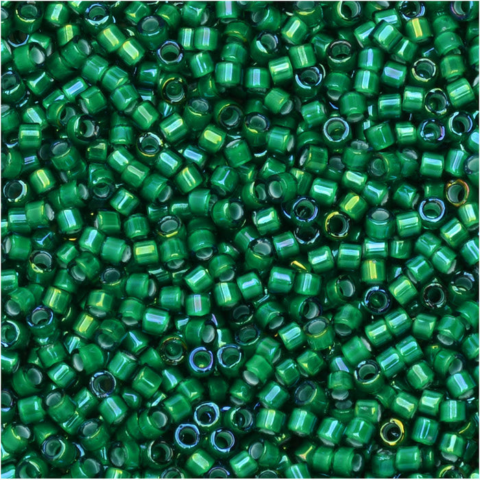 Miyuki Delica Seed Beads, 11/0 Size, #1788 White Lined Emerald AB (7.2 Gram Tube)