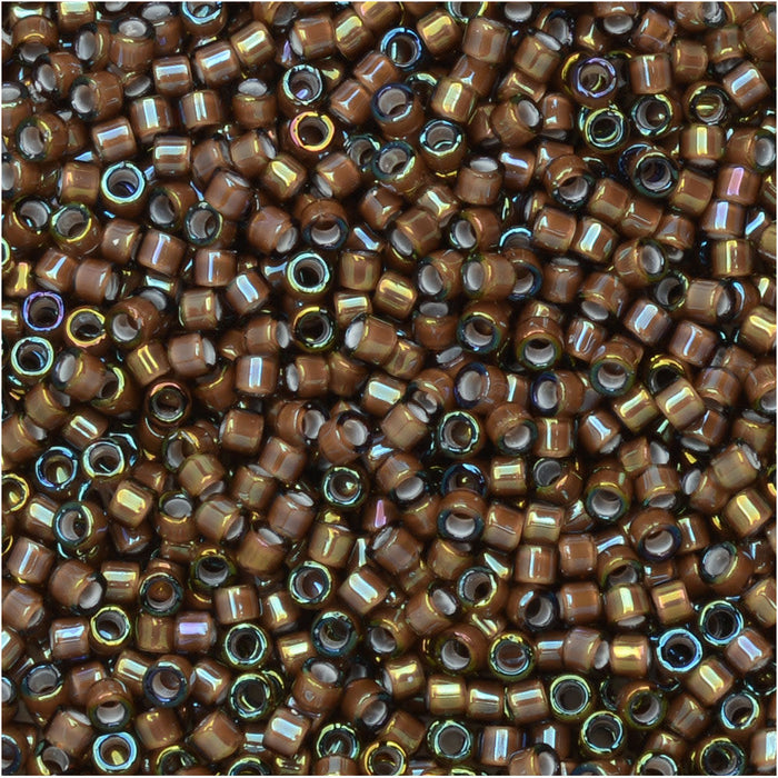 Miyuki Delica Seed Beads, 11/0 Size, #1790 White Lined Sable Brown AB (7.2 Gram Tube)