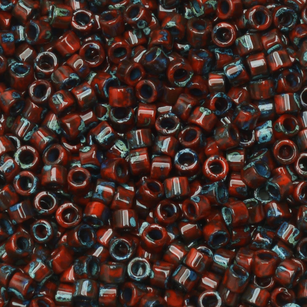 Miyuki Delica Seed Beads, 11/0 Size, #2263 Picasso Opaque Red Garnet Matte (7.2 Gram Tube)