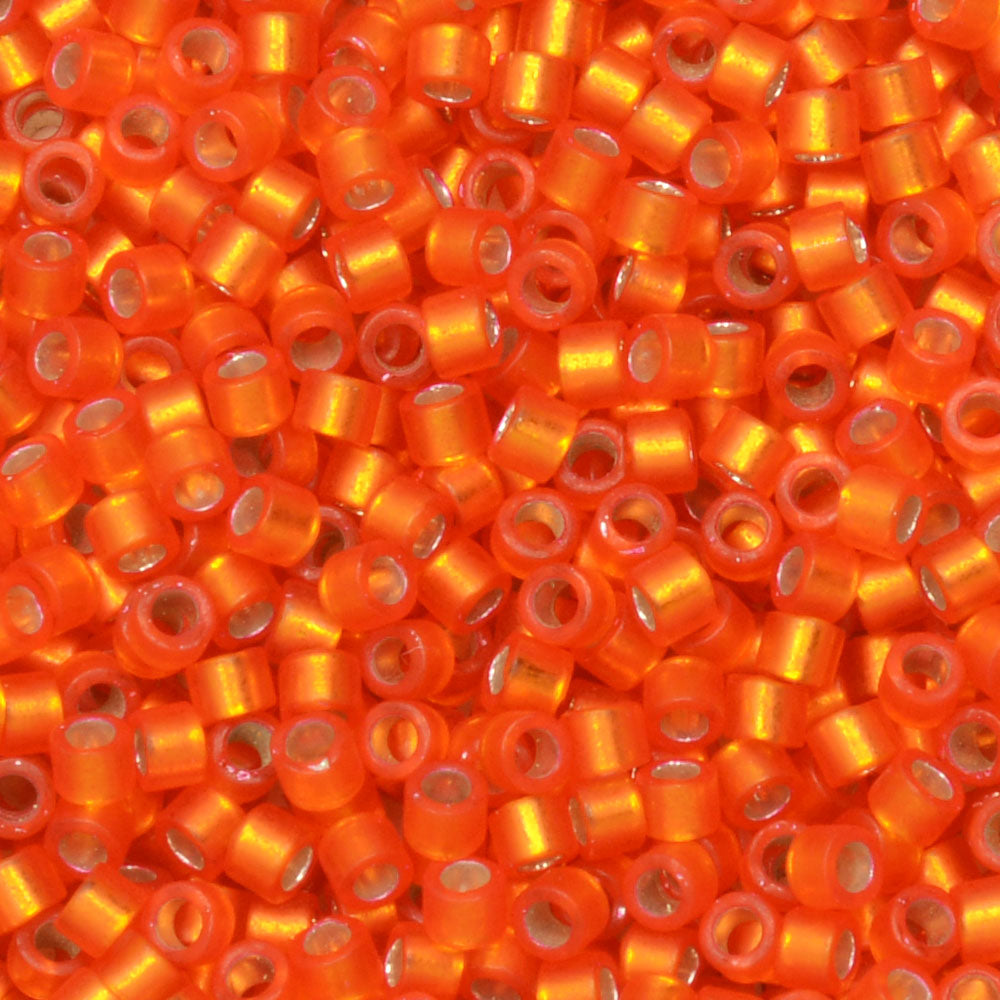 Miyuki Delica Seed Beads, 11/0 Size, #682 Semi Matte Silver Lined Orange Dyed (2.5" Tube)