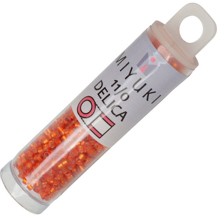 Miyuki Delica Seed Beads, 11/0 Size, #682 Semi Matte Silver Lined Orange Dyed (2.5" Tube)