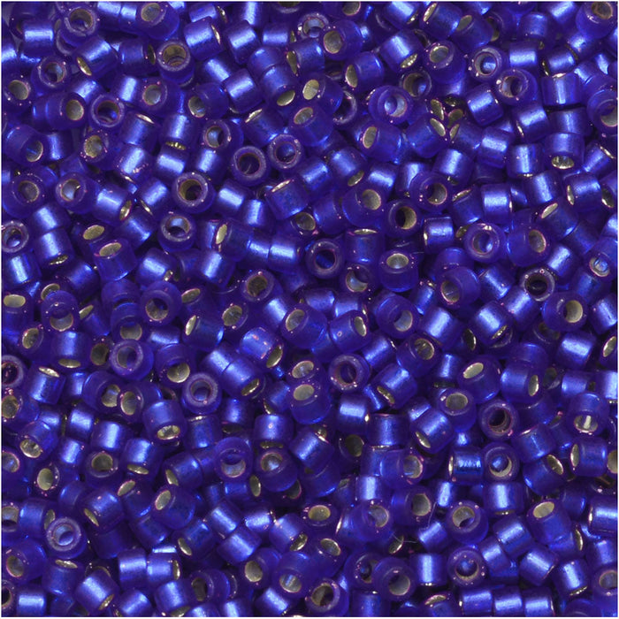 Miyuki Delica Seed Beads, 11/0 Size, #696 Semi Matte Silver Line Cobalt Dyed (7.2 Gram Tube)