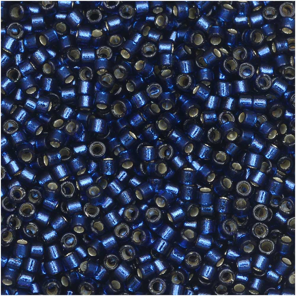 Miyuki Delica Seed Beads, 11/0 #2191 Duracoat Navy Blue Silver Lined Dyed, Bulk Bag (50g)
