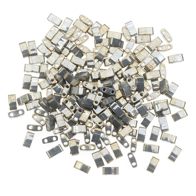 Miyuki Half Tila 2 Hole Rectangle Beads 5x2.3mm - Galvanized Gray Luster 7.8 Grams