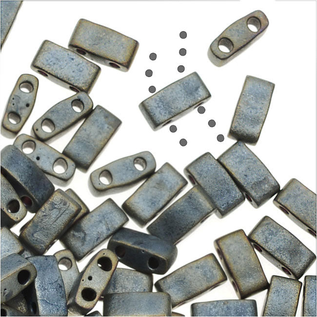Miyuki Half Tila 2 Hole Rectangle Beads 5x2.3mm - Matte Metallic Silver Gray 7.8 Grams