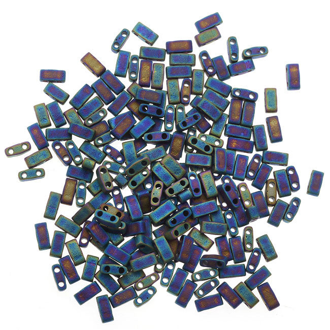 Miyuki Half Tila 2 Hole Rectangle Beads 5x2.3mm - Matte Black AB 7.8 Grams