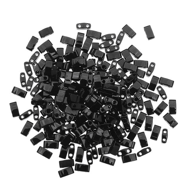 Miyuki Half Tila 2 Hole Rectangle Beads 5x2.3mm - Black 7.8 Grams