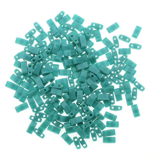 Miyuki Half Tila 2 Hole Rectangle Beads 5x2.3mm - Opaque Turquoise Green 7.8 Grams