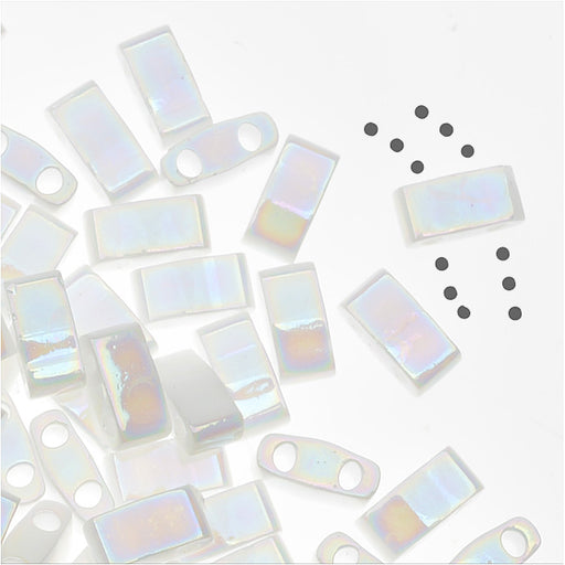 Miyuki Half Tila 2 Hole Rectangle Beads 5x2.3mm - Opaque Pearl White 7.8 Grams