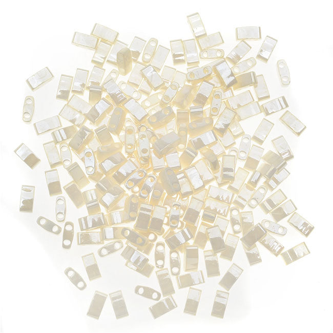 Miyuki Half Tila 2 Hole Rectangle Beads 5x2.3mm - Antiqued Ivory Pearl Ceylon 7.8 Grams