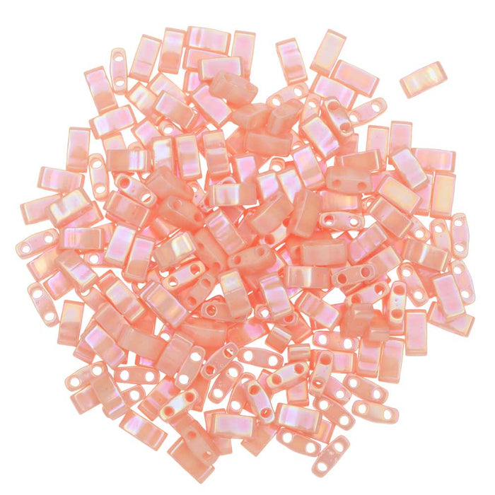Miyuki Half Tila 2 Hole Rectangle Beads 5x2.3mm - Semi-Matte Opaque Salmon 7.8 Grams