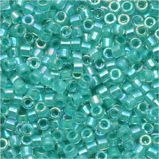 Miyuki Delica Seed Beads, 10/0 Size, Aqua Blue Lined AB DBM0079 (7.2 Grams)