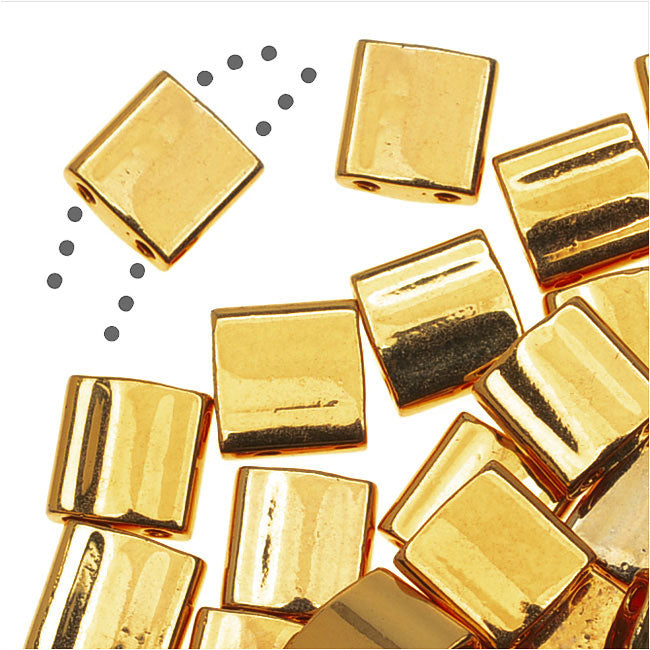 Miyuki Tila Hole Square Beads 5mm 24K Gold Plated Grams