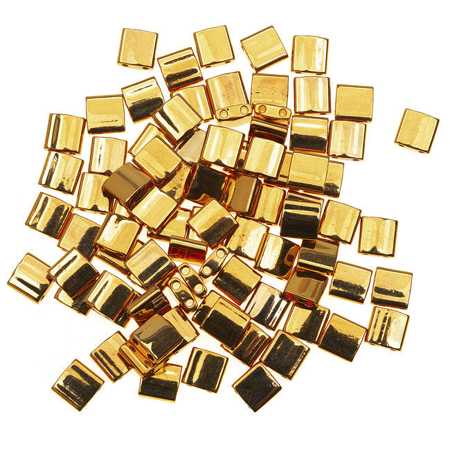 Miyuki Tila 2 Hole Square Beads 5mm - 24K Gold Plated 7.2 Grams