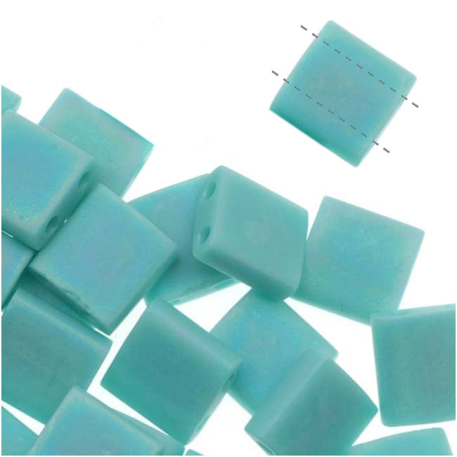 Miyuki Tila 2 Hole Square Beads 5mm 'Matte Opaque Turquoise AB' 7.2 Grams