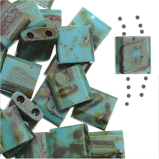 Miyuki Tila 2 Hole Square Beads 5mm - Matte Seafoam Green Picasso 7.2 Grams